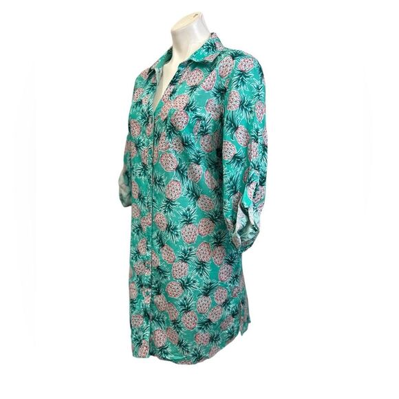 MiracleSuit x Talbots pineapple party coverup shirt Med 100% cotton beach resort - Picture 3 of 6